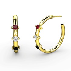 Siyah zirkon, beyaz zirkon ve garnet 14 ayar altın küpe