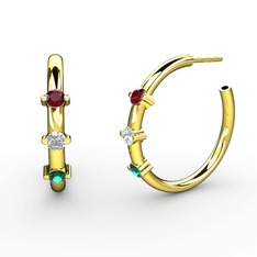 Yeşil kuvars, beyaz zirkon ve garnet 14 ayar altın küpe