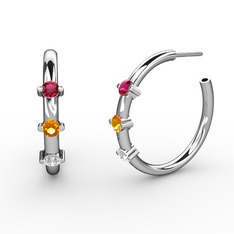 Beyaz zirkon, sitrin ve rodolit garnet 18 ayar beyaz altın küpe
