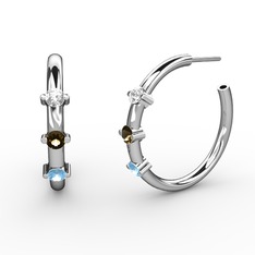 Akuamarin, dumanlı kuvars ve swarovski 925 ayar gümüş küpe
