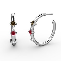 Lita Halka Küpe - Pırlanta, kök yakut ve dumanlı kuvars 14 ayar beyaz altın küpe (0.22 karat) #1lcy8yx