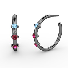 Lita Halka Küpe - Rodolit garnet ve akuamarin 925 ayar siyah rodyum kaplama gümüş küpe #1ldbsci