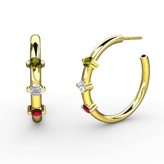 Garnet, swarovski ve peridot 925 ayar altın kaplama gümüş küpe