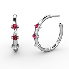 Beyaz zirkon ve rodolit garnet 925 ayar gümüş küpe