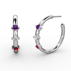 Lita Halka Küpe - Garnet, pırlanta ve ametist 925 ayar gümüş küpe (0.22 karat) #1mdvvvm