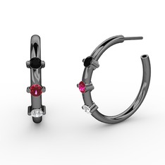 Lita Halka Küpe - Pırlanta, rodolit garnet ve siyah zirkon 925 ayar siyah rodyum kaplama gümüş küpe (0.22 karat) #1mj3feo