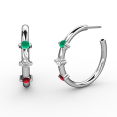 Lita Halka Küpe - Garnet, pırlanta ve kök zümrüt 14 ayar beyaz altın küpe (0.22 karat) #1mqy0cq