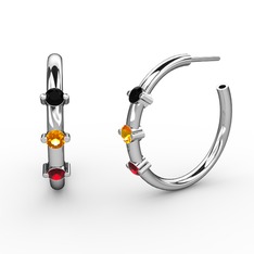 Lita Halka Küpe - Garnet, sitrin ve siyah zirkon 14 ayar beyaz altın küpe #1mrrll1