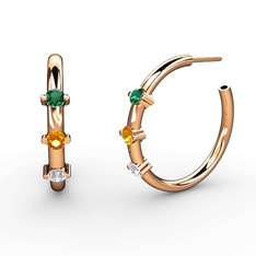 Swarovski, sitrin ve yeşil kuvars 18 ayar rose altın küpe