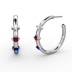 Lab safir, garnet ve swarovski 8 ayar beyaz altın küpe