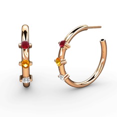 Lita Halka Küpe - Beyaz zirkon, sitrin ve kök yakut 8 ayar rose altın küpe #1nbdw3c