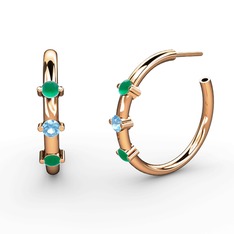 Kök zümrüt ve akuamarin 925 ayar rose altın kaplama gümüş küpe