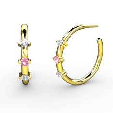Lita Halka Küpe - Swarovski, pembe kuvars ve beyaz zirkon 14 ayar altın küpe #1nemka6