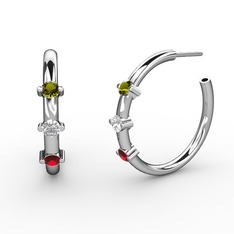 Garnet, swarovski ve peridot 18 ayar beyaz altın küpe