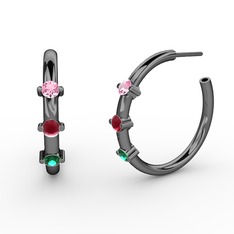 Lita Halka Küpe - Yeşil kuvars, kök yakut ve pembe kuvars 925 ayar siyah rodyum kaplama gümüş küpe #1nn3xli