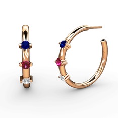 Lita Halka Küpe - Pırlanta, rodolit garnet ve lab safir 18 ayar rose altın küpe (0.22 karat) #1nox84k