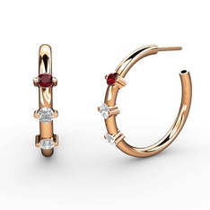 Pırlanta, swarovski ve garnet 925 ayar rose altın kaplama gümüş küpe (0.22 karat)