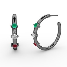 Lita Halka Küpe - Kök yakut, beyaz zirkon ve kök zümrüt 925 ayar siyah rodyum kaplama gümüş küpe #1nsemuf