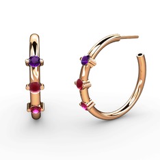 Lita Halka Küpe - Rodolit garnet, kök yakut ve ametist 14 ayar rose altın küpe #1nsfzh1