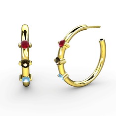 Lita Halka Küpe - Akuamarin, dumanlı kuvars ve kök yakut 18 ayar altın küpe #1oelbx4