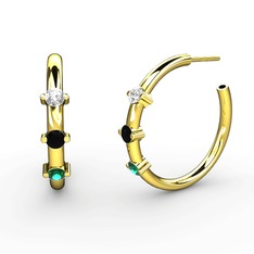 Yeşil kuvars, siyah zirkon ve swarovski 14 ayar altın küpe