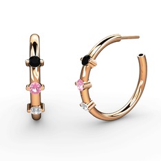 Lita Halka Küpe - Beyaz zirkon, pembe kuvars ve siyah zirkon 8 ayar rose altın küpe #1otzusf