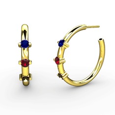 Dumanlı kuvars, garnet ve lab safir 8 ayar altın küpe