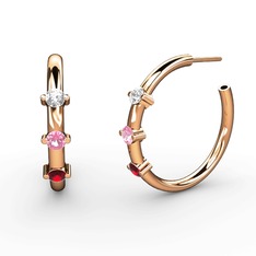 Garnet, pembe kuvars ve pırlanta 18 ayar rose altın küpe (0.22 karat)