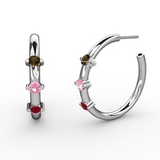 Lita Halka Küpe - Kök yakut, pembe kuvars ve dumanlı kuvars 18 ayar beyaz altın küpe #1pj8veb