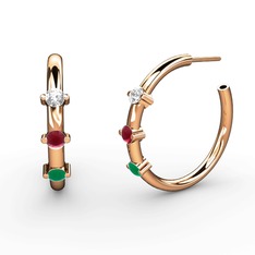 Lita Halka Küpe - Kök zümrüt, kök yakut ve swarovski 8 ayar rose altın küpe #1pko3on
