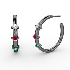 Lita Halka Küpe - Yeşil kuvars, kök yakut ve pırlanta 925 ayar siyah rodyum kaplama gümüş küpe (0.22 karat) #1ptqxrk