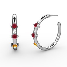 Lita Halka Küpe - Sitrin ve kök yakut 14 ayar beyaz altın küpe #1pv9yk4