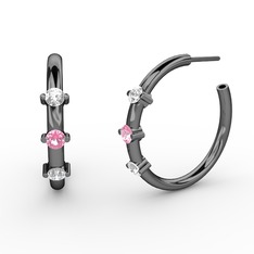 Lita Halka Küpe - Swarovski, pembe kuvars ve pırlanta 925 ayar siyah rodyum kaplama gümüş küpe (0.22 karat) #1pyl2ha