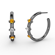 Lita Halka Küpe - Sitrin ve swarovski 925 ayar siyah rodyum kaplama gümüş küpe #1q0l0t1