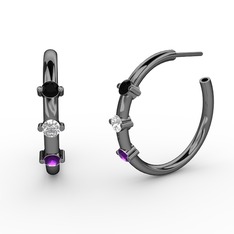 Lita Halka Küpe - Ametist, swarovski ve siyah zirkon 925 ayar siyah rodyum kaplama gümüş küpe #1q3449p