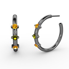 Lita Halka Küpe - Sitrin ve peridot 925 ayar siyah rodyum kaplama gümüş küpe #1q45dc6