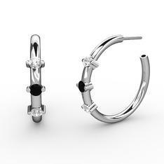 Swarovski ve siyah zirkon 14 ayar beyaz altın küpe