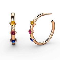 Lab safir, rodolit garnet ve sitrin 14 ayar rose altın küpe