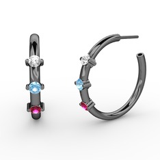 Lita Halka Küpe - Rodolit garnet, akuamarin ve swarovski 925 ayar siyah rodyum kaplama gümüş küpe #1qlisnm