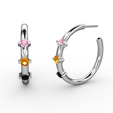 Siyah zirkon, sitrin ve pembe kuvars 14 ayar beyaz altın küpe