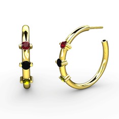Lita Halka Küpe - Peridot, siyah zirkon ve garnet 18 ayar altın küpe #1qosnt8
