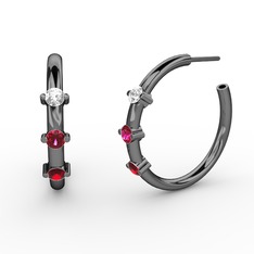 Garnet, rodolit garnet ve swarovski 925 ayar siyah rodyum kaplama gümüş küpe