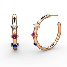Lab safir, rodolit garnet ve beyaz zirkon 8 ayar rose altın küpe