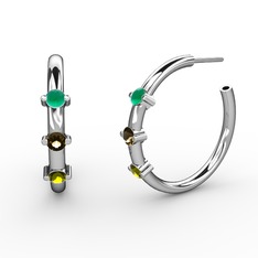 Peridot, dumanlı kuvars ve kök zümrüt 8 ayar beyaz altın küpe