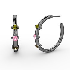 Lita Halka Küpe - Dumanlı kuvars, pembe kuvars ve peridot 925 ayar siyah rodyum kaplama gümüş küpe #1rksu3d