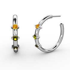 Dumanlı kuvars, peridot ve sitrin 18 ayar beyaz altın küpe