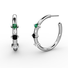 Lita Halka Küpe - Pırlanta, siyah zirkon ve yeşil kuvars 14 ayar beyaz altın küpe (0.22 karat) #1ryvu9k