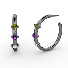 Lita Halka Küpe - Pırlanta, ametist ve peridot 925 ayar siyah rodyum kaplama gümüş küpe (0.22 karat) #1ryypr8