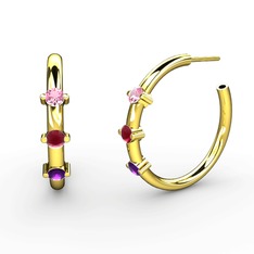 Lita Halka Küpe - Ametist, kök yakut ve pembe kuvars 18 ayar altın küpe #1s39sed