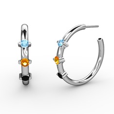 Lita Halka Küpe - Siyah zirkon, sitrin ve akuamarin 18 ayar beyaz altın küpe #1sbam6w